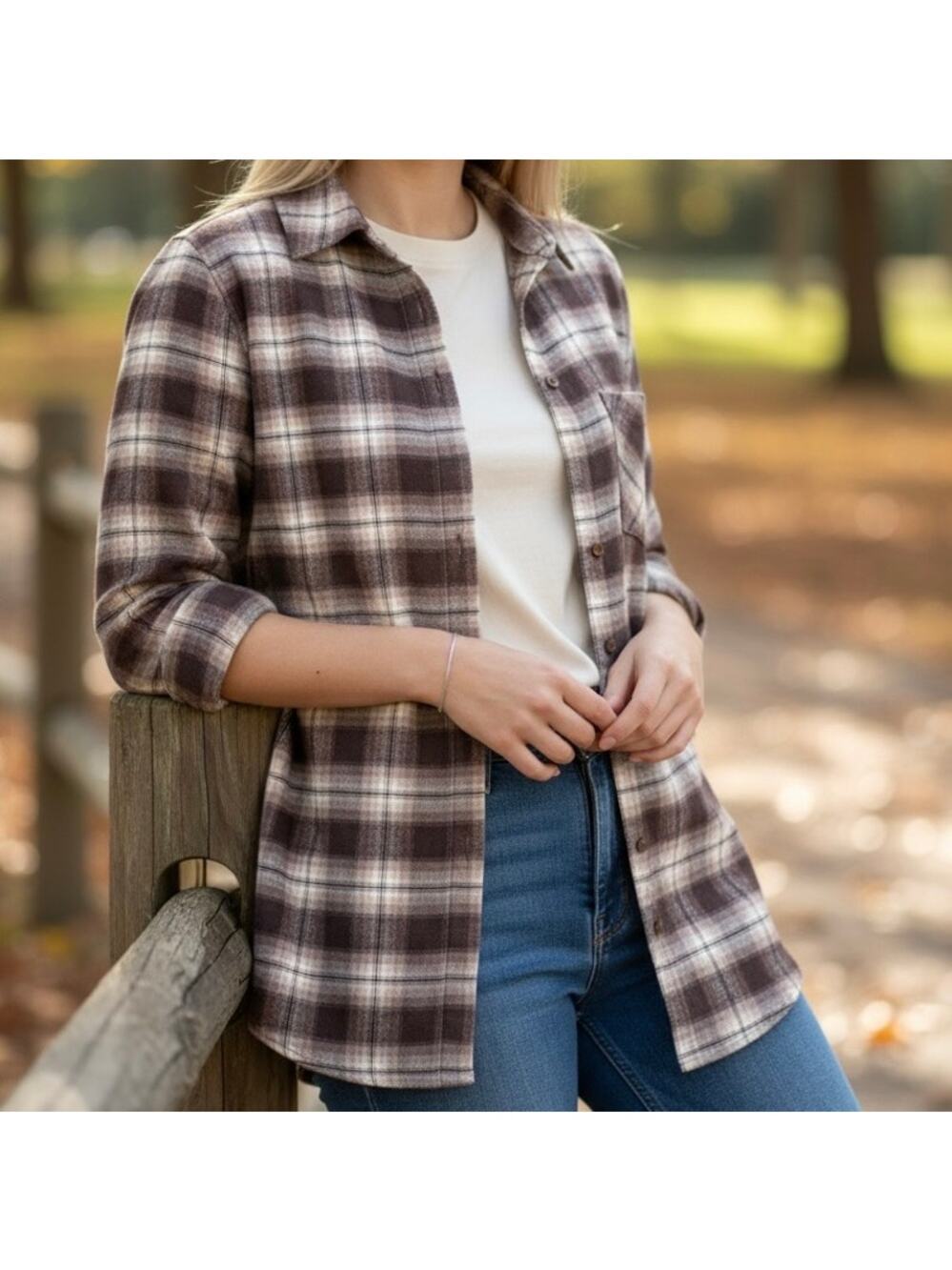 Hippie Rose Plaid Flannel Button-Down Shirt Rustic Grunge Cabincore Western SZ M